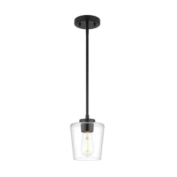 Pendant Light Black w/ Clear Glass Shade Kitchen Island Lighting 6" - Picture 1 of 6